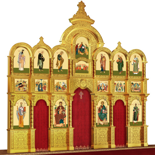 Иконостас деревянный резной "Владимирский" трехъярусный, цвет "золото", 690х620х40 см фото 3 Иконостас деревянный резной "Владимирский" трехъярусный, цвет "золото", 690х620х40 см фото 3