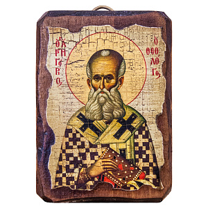 Икона святителя Григория Богослова, 6,5х9 см, под старину (береза)