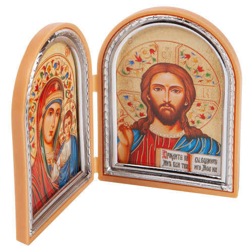 Складень с ликами Спасителя и Божией Матери "Казанская", арочной формы, 6,4х8,4 см фото 2
