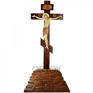 Крест-голгофа напольная №1, художественная тонировка, резьба (высота 260 см)