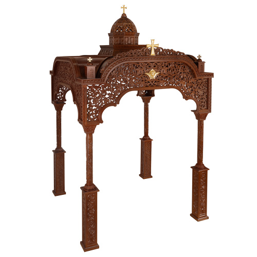 Облачение на престол, цвет "кипарис" с золотом (поталь), резное, с сенью, 200х200х350 см фото 3