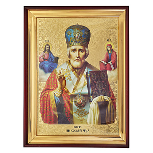 Икона большая храмовая Николай Чудотворец, прямая рама (30х35 см)