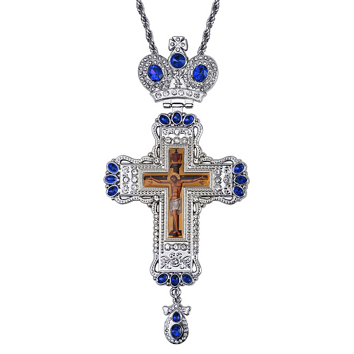 Крест наперсный с цепью, цинковый сплав, камни, 8х18,5 cм