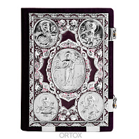 Евангелие напрестольное фиолетовое, оклад "под серебро", бархат, эмаль, 24х31 см