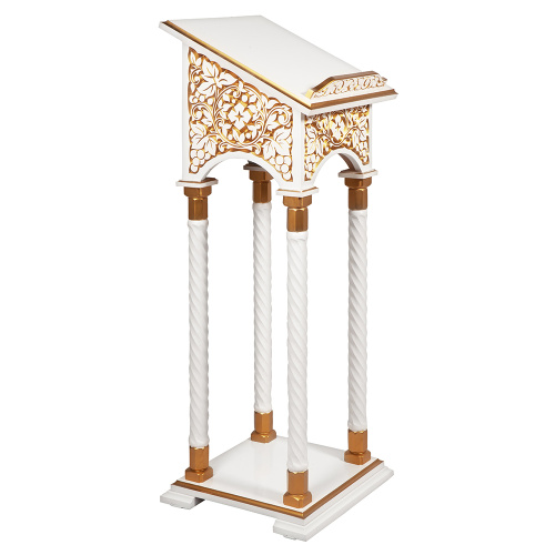 Аналой боковой "Суздальский" белый с золотом (патина), колонны, резьба, 46х46х135 см фото 2