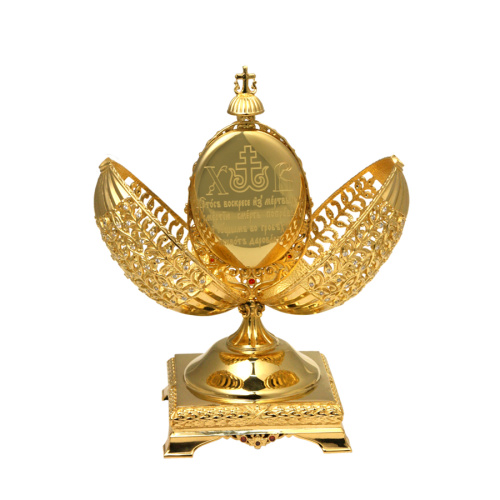 Яйцо пасхальное "Воскресение Христово" из ювелирного сплава в позолоте фото 3