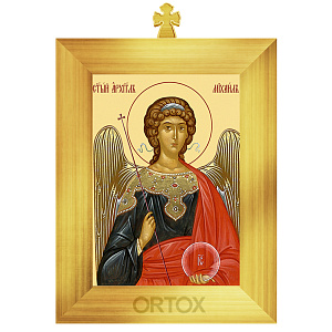Икона Архангела Михаила в позолоченной рамке с крестом (7,4х10,5 см (А7))
