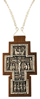 Крест наперсный серебряный на дереве с цепью, высота 10,5 см.