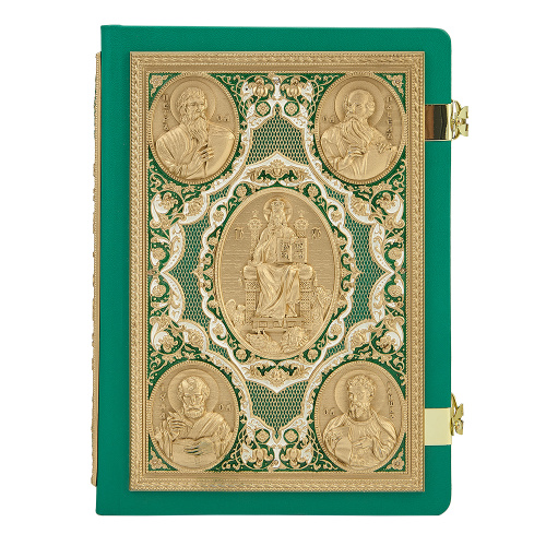 Апостол зеленый, оклад "под золото", кожа, эмаль, 23х30 см фото 7 Апостол зеленый, оклад "под золото", кожа, эмаль, 23х30 см фото 7