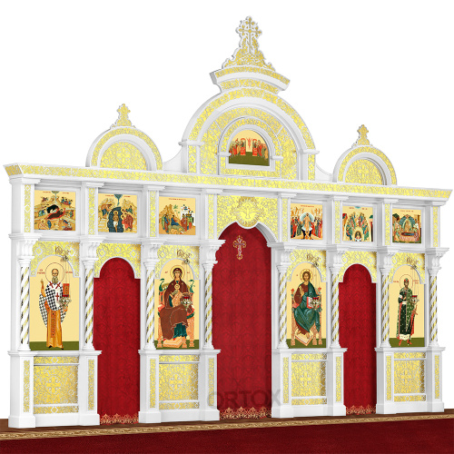 Иконостас "Владимирский" двухъярусный белый с золотом (поталь), 690х528х40 см фото 2