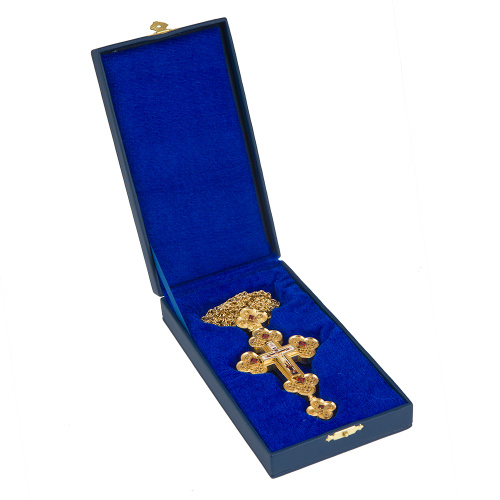 Крест наперсный из ювелирного сплава в позолоте с цепью, фианиты, 7,5х14,5 см фото 4