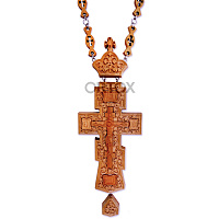 Крест наперсный деревянный резной с цепью, 7х19 см