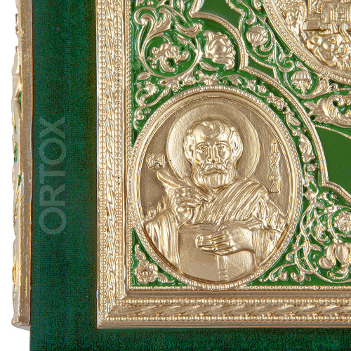 Апостол зеленый, оклад "под золото", бархат, эмаль, 23х30 см фото 6