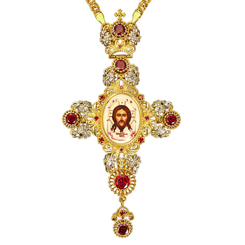 Крест наперсный латунный с цепью, позолота и деколь
