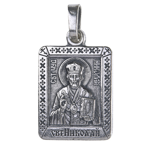 Образок мельхиоровый с ликом святителя Николая Чудотворца, серебрение фото 2