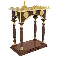 Панихидный стол на 100 свечей "Тверской" темный с золотом (поталь), колонны, резьба, 85х50 см