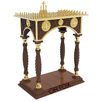 Панихидный стол на 100 свечей "Тверской" темный с золотом, 85х50 см, колонны, резьба