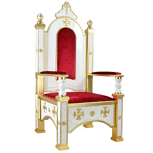 Архиерейский трон "Ярославский" белый с золотом (поталь), 78х72х160 (красная ткань)