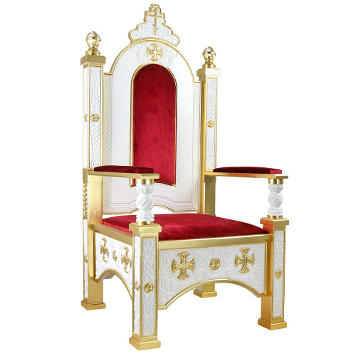 Архиерейский трон "Ярославский" белый с золотом (поталь), 78х72х160