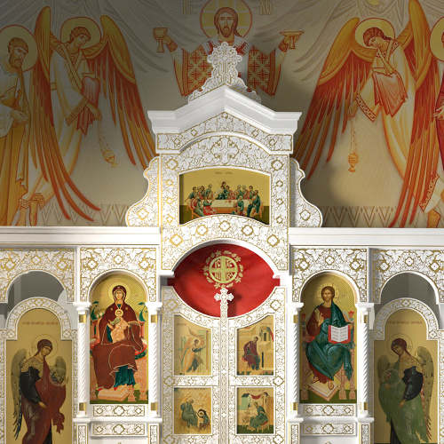 Иконостас одноярусный (Саратовская обл.), белый с золотом (патина), 488х378х22 см фото 5