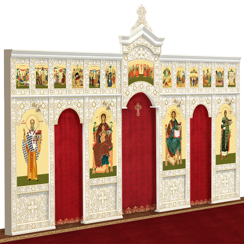 Иконостас деревянный "Суздальский" двухъярусный белый с золотом (патина), 608х378х25,4 см фото 3 Иконостас деревянный "Суздальский" двухъярусный белый с золотом (патина), 608х378х25,4 см фото 3