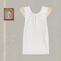 Рубашка для крещения "Ангелочек" молочного цвета из хлопка, с кружевными плечиками