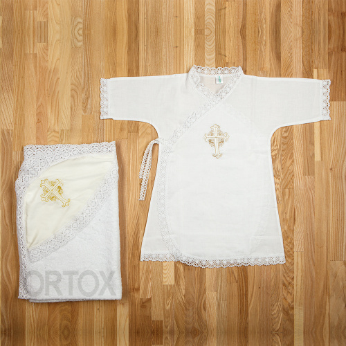 Комплект для крещения "Мечта" белый: рубашка и кружевная пеленка, хлопок, размер 80 фото 2