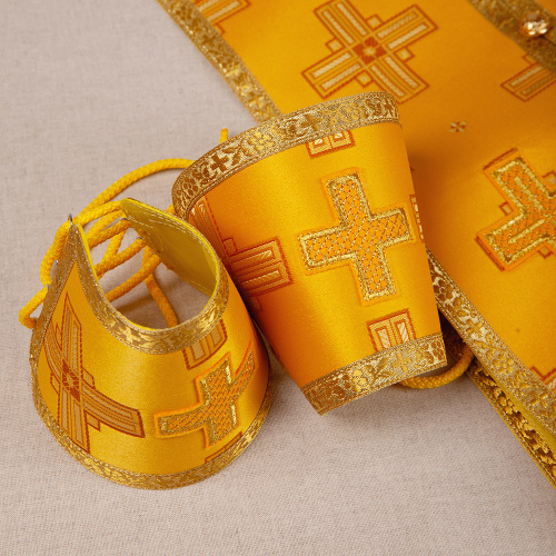 Требный набор / комплект, шелк "Святительский", с подкладом, желтый с золотом фото 8