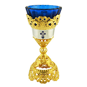 Лампада напрестольная из ювелирного сплава с позолотой, 7х17,5 см (синий стаканчик)