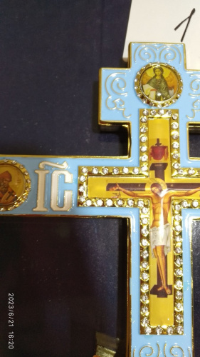 Крест напрестольный латунный восьмиконечный, 14,5х26 см, У-0632 фото 3