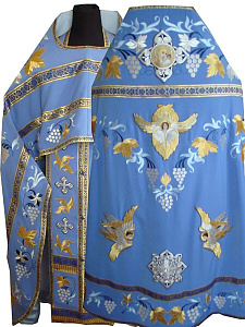 Иерейское облачение вышитое голубое с иконой "Казанская" (галун в цвет облачения)