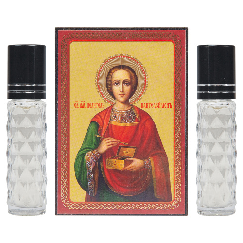 Набор ароматов с иконой великомученика и целителя Пантелеимона, в индивидуальной подарочной упаковке, 2 шт. по 10 мл фото 4