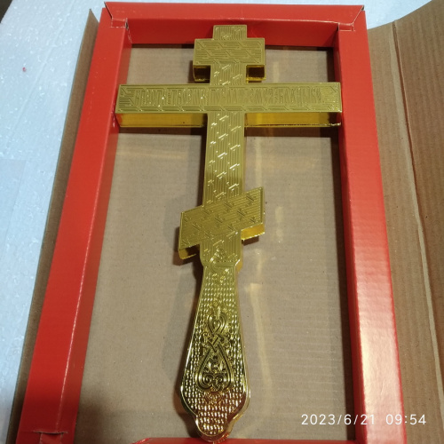 Крест напрестольный латунный синий, 14х26 см, красные камни, У-0634 фото 7