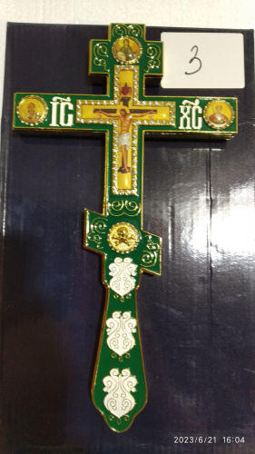 Крест напрестольный латунный восьмиконечный, 14,5х26 см, У-0631 фото 9