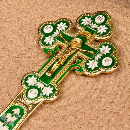 Крест требный, цинковый сплав, зеленая и белая эмаль, 7,5х17 см фото 4
