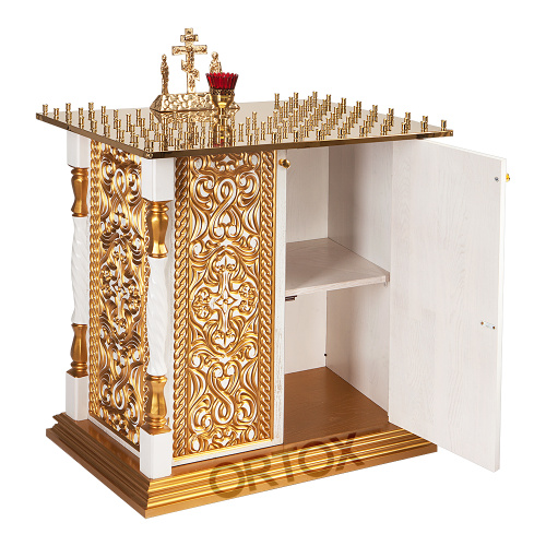 Панихидный стол на 100 свечей "Ивановский" белый с золотом, 85х50 см фото 8
