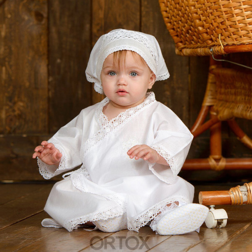 Комплект для крещения "Мечта" белый: рубашка и кружевная пеленка, хлопок, размер 80 фото 5