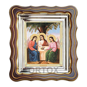 Икона Пресвятой Троицы, 25х28 см, патинированная багетная рамка (темный киот)