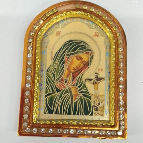 Икона настольная Божией Матери "Ахтырская", пластиковая рамка, 6,4х8,6 см, У-0790 фото 3