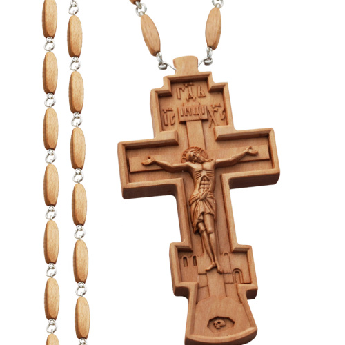 Крест наперсный деревянный резной, с цепью, 6,5х12 см фото 3