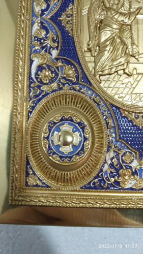 Евангелие напрестольное синее, полный оклад "под золото", 24х31 см, У-0909 фото 11