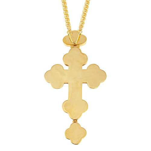 Крест наперсный из ювелирного сплава в позолоте с цепью, фианиты, 7,5х14,5 см фото 2