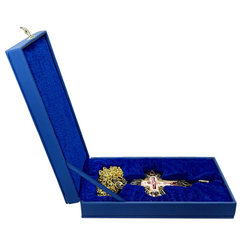 Крест наперсный из ювелирного сплава в позолоте с цепью, патинирование, фианиты, 7,5х15 см фото 4