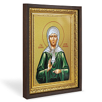 Икона Матроны Московской, в широком багете, цвет "темный дуб", на холсте, с золочением