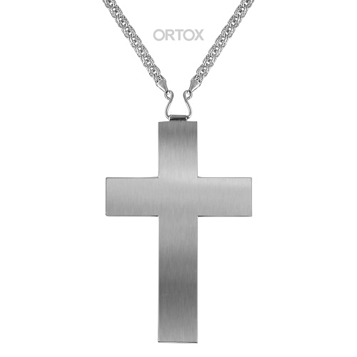 Крест наперсный латунный в серебрении с цепью, деколь, 7х11 см фото 3