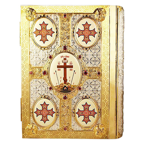 Евангелие напрестольное, латунный оклад с фрагментальной позолотой и принтом, 26х32,5 см фото 3