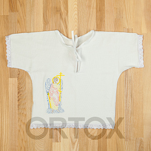 Рубашка для крещения на младенца (1 год), белая, фланель, вышивка (белое кружево)