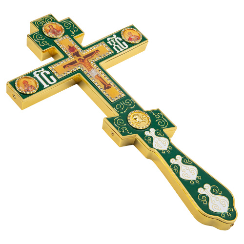 Крест напрестольный, цинковый сплав, зеленая эмаль, камни, 14,5х26 см фото 7