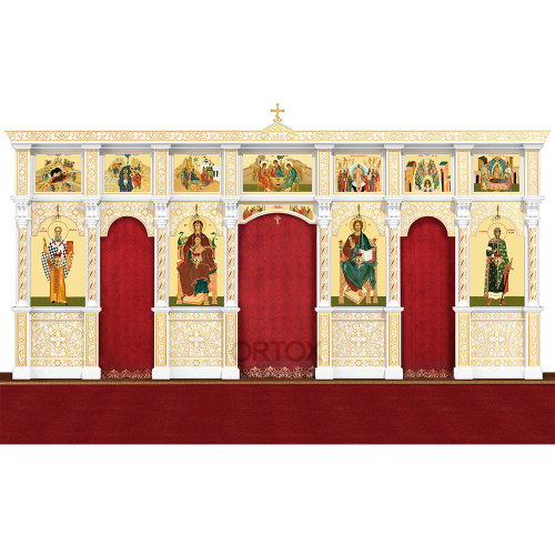 Иконостас "Владимирский" двухъярусный белый с золотом (патина), 690х348х40 см №2 фото 4
