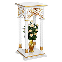 Подставка церковная "Суздальская", белая с золотом (патина), колонны, резьба, 46х46х100 см